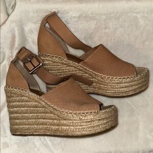 Marc Fisher Leather Upper Tan Wedge Sandals